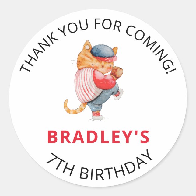 Sticker Rond Cute Baseball Sports Boys Anniversaire Merci (Devant)