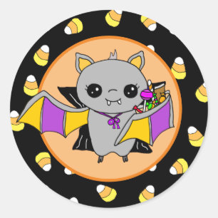 Sticker Rond Cute Bat tenant Halloween Candy