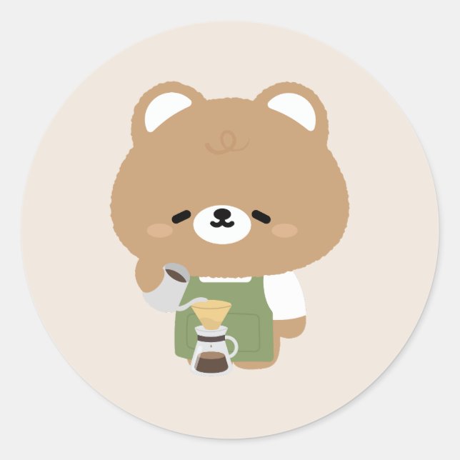 Sticker Rond Cute Bear Barista (Devant)