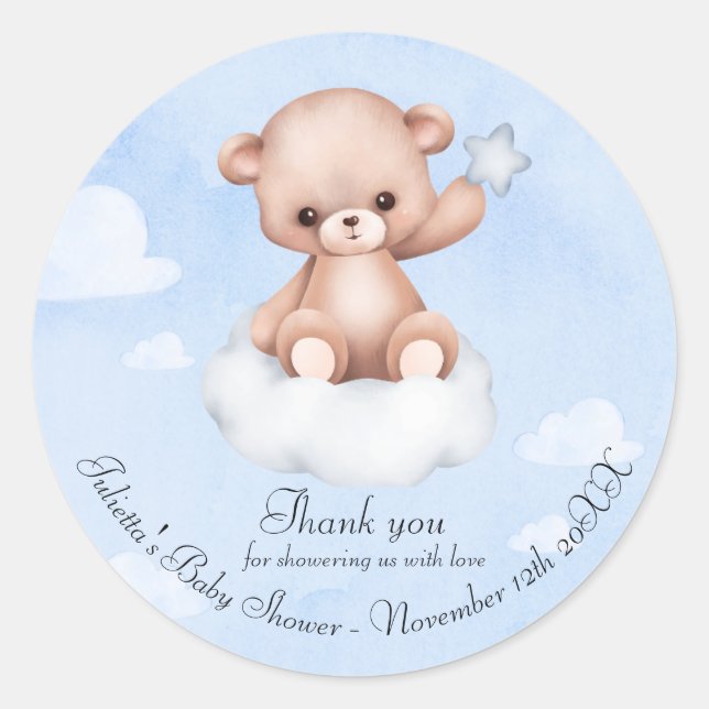 Sticker Rond Cute Bearly Baby shower Merci classique (Devant)