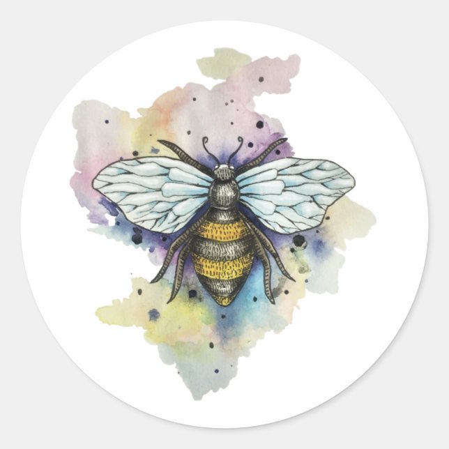 Sticker Rond Cute Bee And Rainbow Wash (Devant)