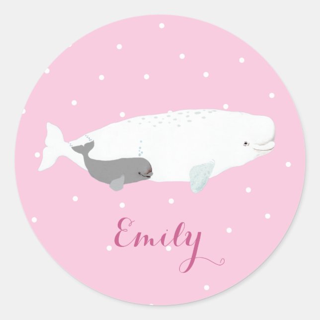 Sticker Rond Cute Beluga Whale Girl Cadeau Nom personnalisé (Devant)
