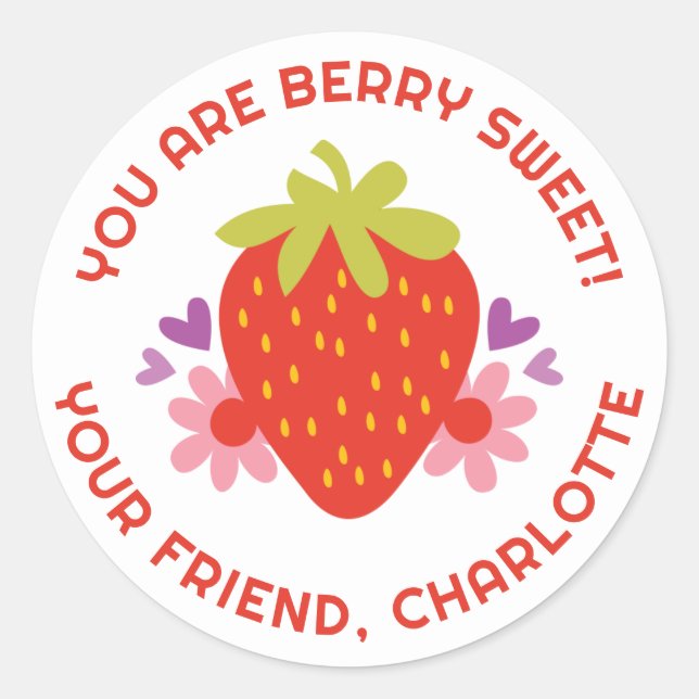 Sticker Rond Cute Berry Sweet Kids Strawberry Valentine (Devant)
