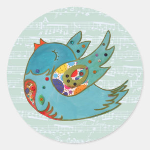 Sticker Rond Cute bird flying and singing