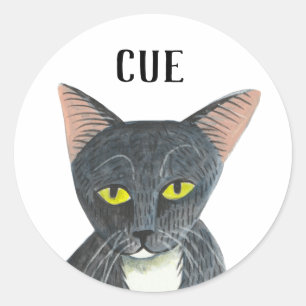 Sticker Rond Cute Black Illustrated Chat