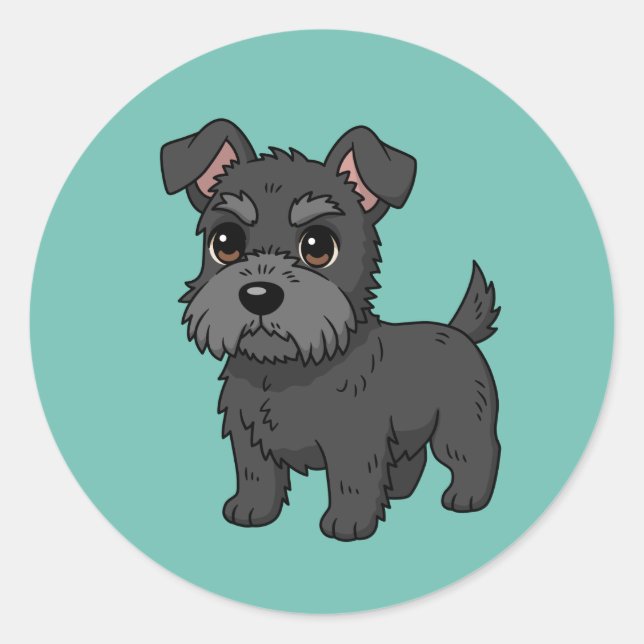 Sticker Rond Cute Black Scottish Terrier Dog Green (Devant)