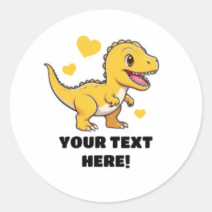 Sticker Rond Cute Blanc et Jaune Personnalisé T-rex