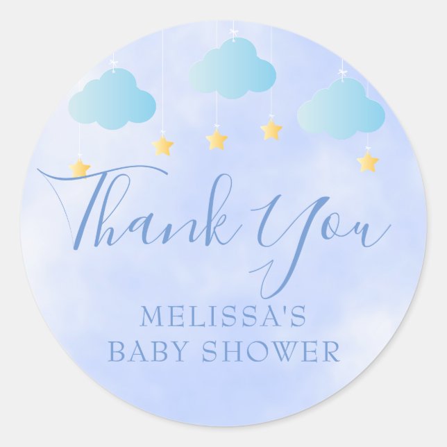 Sticker Rond Cute Blue Baby Boy Douche Merci Favor (Devant)