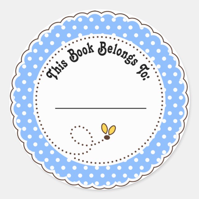 Sticker Rond Cute Blue Bumble Bee Lecture Plaques de livres (Devant)