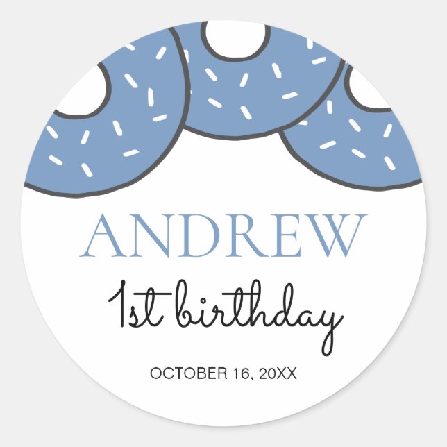 Sticker Rond Cute Blue Donut Boy 1er anniversaire (Devant)