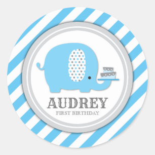 Sticker Rond Cute Blue Elephant Boy Premier Baby shower d'anniv