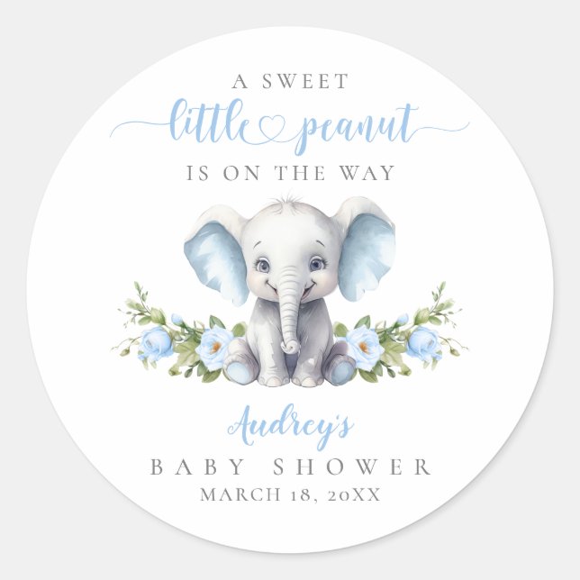 Sticker Rond Cute Blue Floral Elephant Baby Boy Douche (Devant)