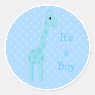 Sticker Rond Cute Blue Giraffe C'Est Un Garçon Nouveau Bébé