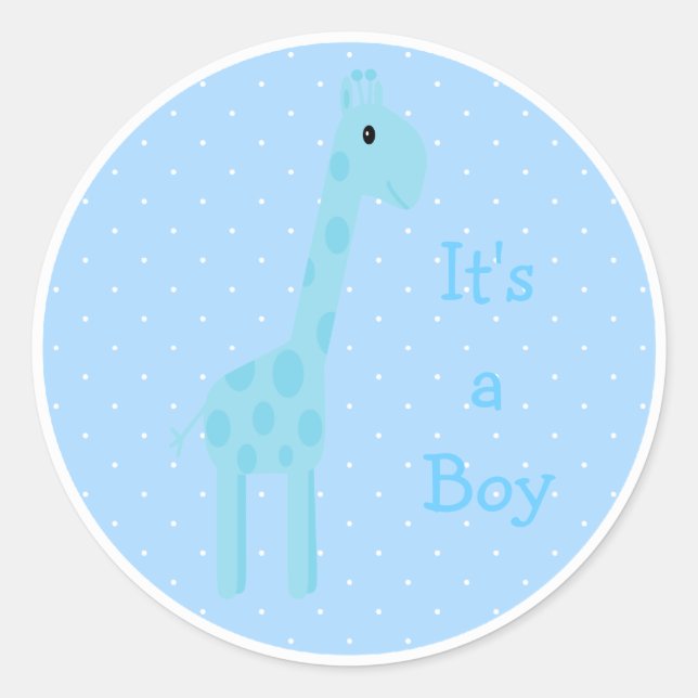 Sticker Rond Cute Blue Giraffe C'Est Un Garçon Nouveau Bébé (Devant)