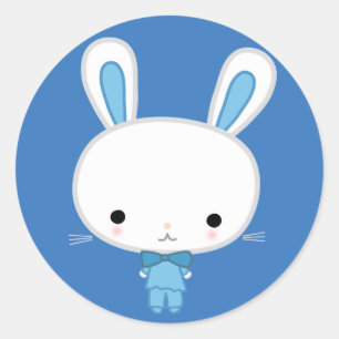 Sticker Rond Cute Blue Kawaii Bunny