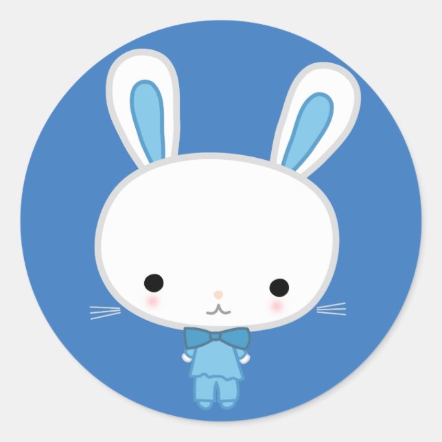 Sticker Rond Cute Blue Kawaii Bunny (Devant)