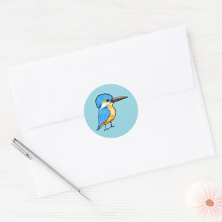 Sticker Rond Cute Blue Kingfisher Bird Art