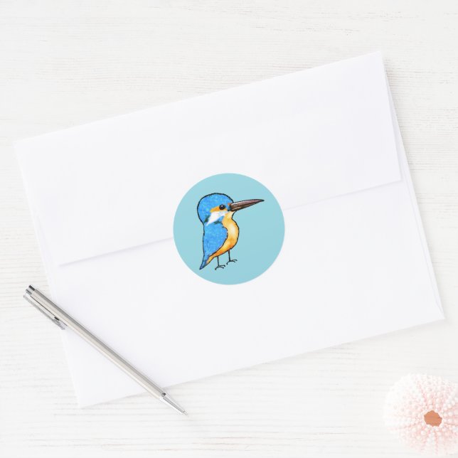 Sticker Rond Cute Blue Kingfisher Bird Art (Enveloppe)