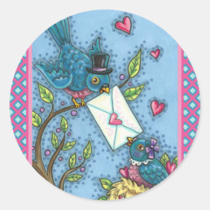 STICKER ROND CUTE BLUEBIRD SWEETHEARTS, INSÉPARABLE VALENTINE