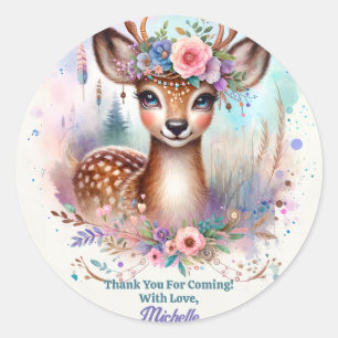 Sticker Rond Cute Boho Aquarelle Woodland Deer Anniversaire