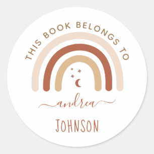 Sticker Rond Cute Boho Rainbow Bohemian Moon & Stars Terracotta