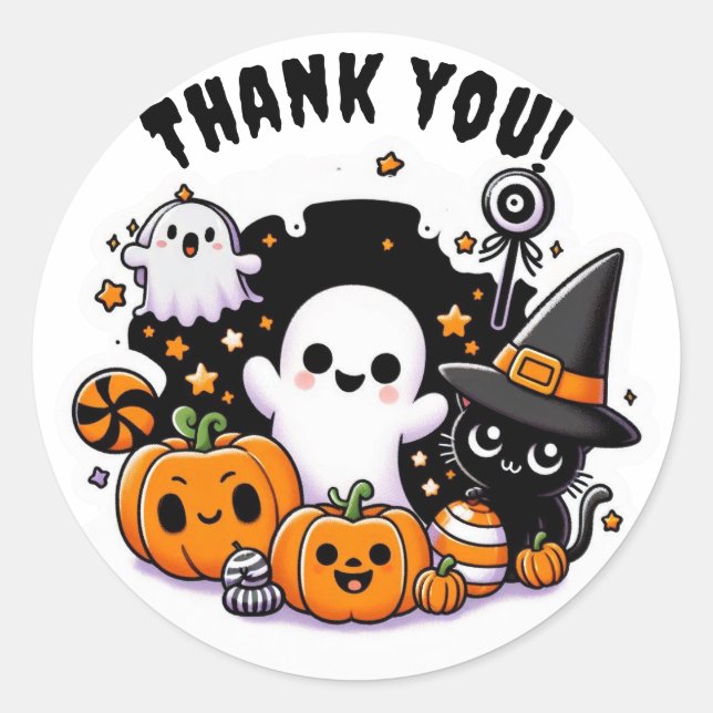 Sticker Rond Cute Boo à Halloween anniversaire thématique (Devant)