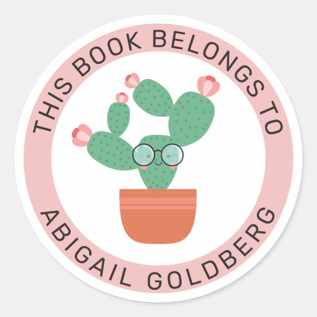 Sticker Rond Cute Bookish Cactus Ce Livre Appartient À (Devant)