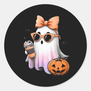 Sticker Rond Cute Bougie Ghost Café Citrouille saison Éffrayant