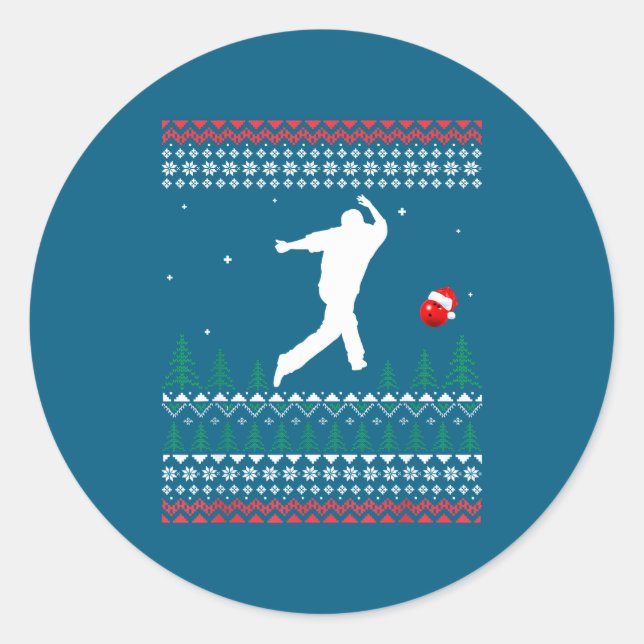 Sticker Rond Cute Bowling Player Santa Claus Hat Ugly Christmas (Devant)