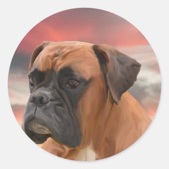 Sticker Rond Cute Boxer Dog Eau Couleur Huile Peinture Art (Devant)