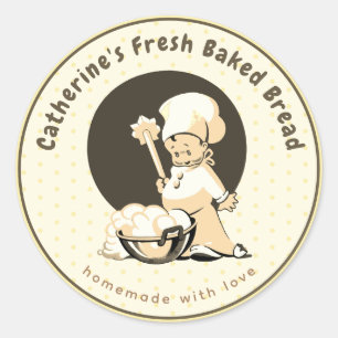 Sticker Rond Cute Boy Chef Boulangerie De Pain Maison