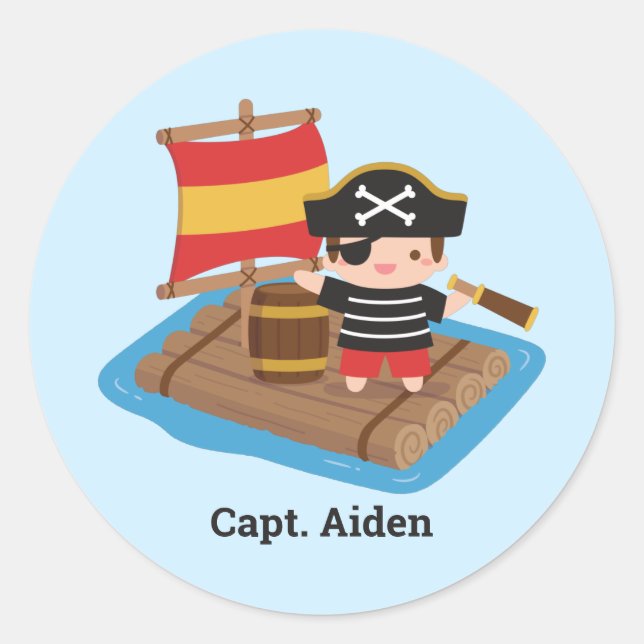 Sticker Rond Cute Boy Pirate Sur Les Enfants Arrosés Personnali (Devant)