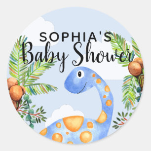 Sticker Rond Cute Boys Aquarelle Dinosaur Baby shower moderne
