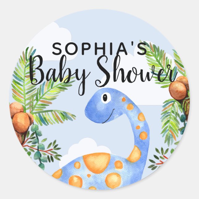 Sticker Rond Cute Boys Aquarelle Dinosaur Baby shower moderne (Devant)