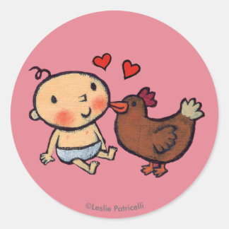 Sticker Rond Cute Brown Peck de poulet sur la joue pour bébé