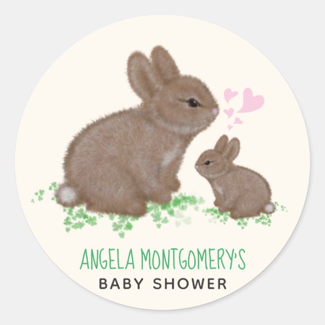 Sticker Rond Cute Bunnies Coeurs Baby shower personnalisé (Devant)