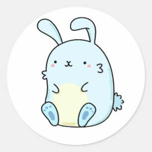 Sticker Rond Cute Bunny Bleu Kawaii