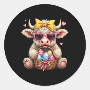 Sticker Rond Cute Bunny Cow Retro Fermier Fête de Pâques de l'O