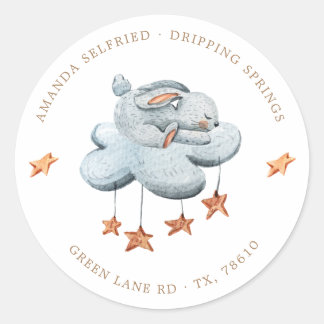 Sticker Rond Cute Bunny Nuages d'étoiles Baby shower