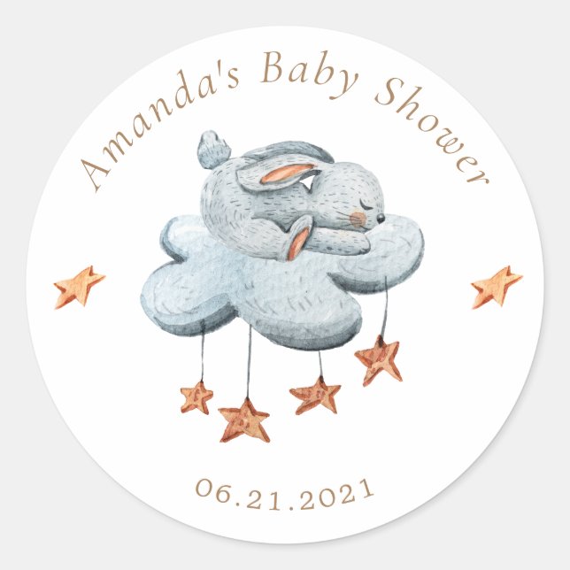 Sticker Rond Cute Bunny Nuages d'étoiles Baby shower (Devant)
