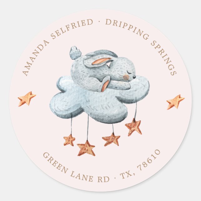 Sticker Rond Cute Bunny Nuages d'étoiles Baby shower (Devant)