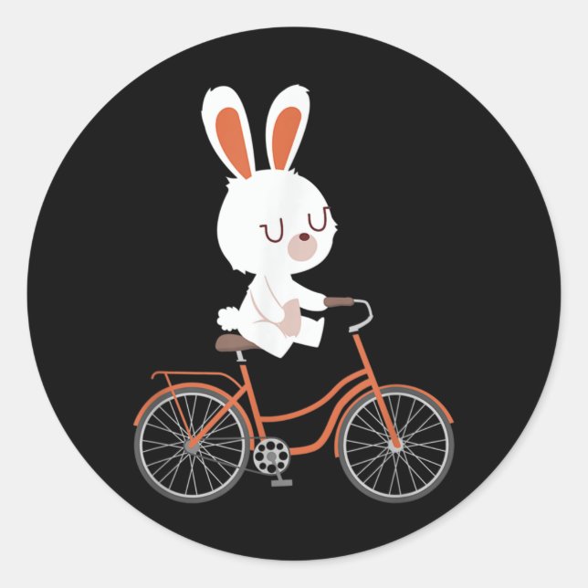 Sticker Rond Cute Bunny On Bike Rabbit Cycling Bicycle Bunny (Devant)