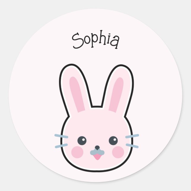 Sticker Rond Cute Bunny rose Kawaii (Devant)