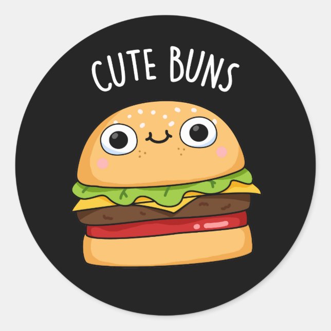 Sticker Rond Cute Buns Funny Burger Pun Dark BG (Devant)