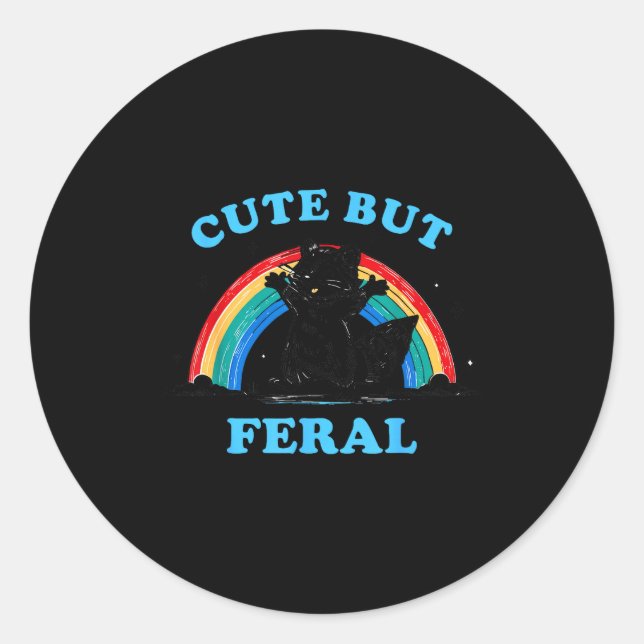 Sticker Rond Cute But Feral Raccoon With Rainbow Funny Raccoon  (Devant)