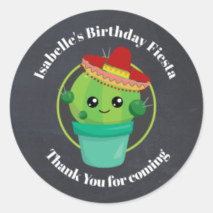 Sticker Rond Cute Cactus dans un Merci d'anniversaire du Sombre