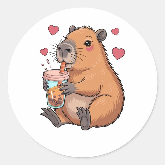 Sticker Rond Cute Capybara Boba Tea Bubble (Devant)