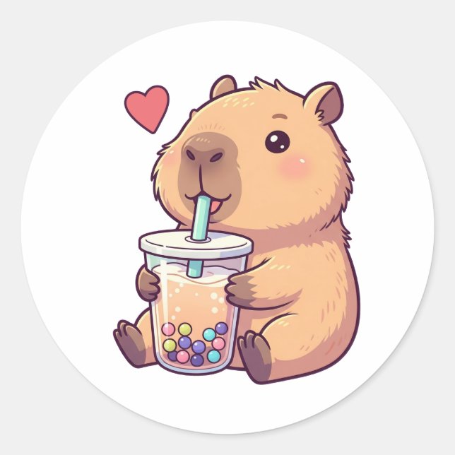 Sticker Rond Cute Capybara Boba Tea Bubble pour fille (Devant)