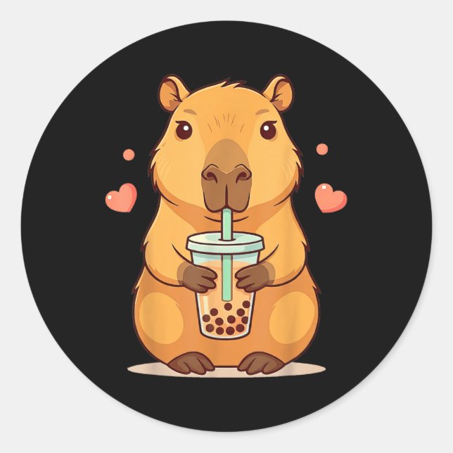 Sticker Rond Cute Capybara Boba Tea Bubble Rodent Femmes Ado Gi (Devant)