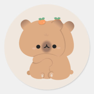 Sticker Rond Cute Capybara Couple